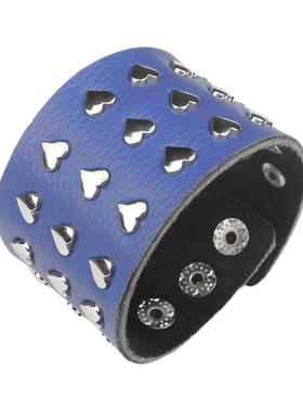 三角翠绿宝蓝贴皮荔枝纹朋克手链