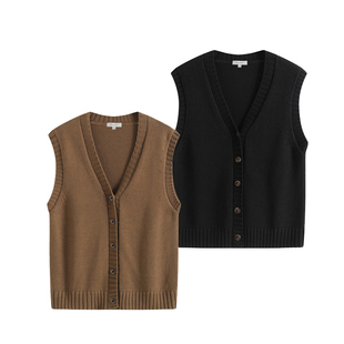 PLUS CRASH冬季老钱风复古针织衫背心无袖开衫外套男女同款