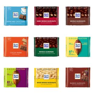 Ritter Sport瑞特斯波德全榛子黑巧克力运动排块100g网红办公零食