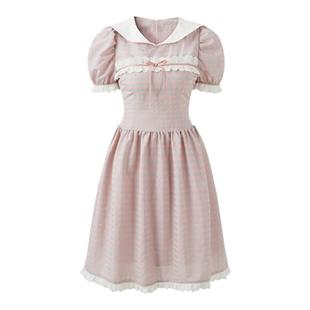 银河万岁Guava Lace Dress芭乐小洋装花边连衣裙粉色格子娃娃领