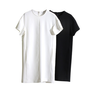 一步到位~M简洁大气无约束!三醋酸短袖圆领侧口袋落肩连衣裙春夏