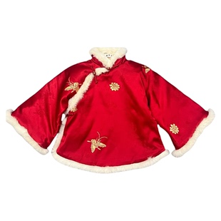 儿童旗袍裙新中式中国风女童过年拜年服唐装女童上衣红色汉服宝宝