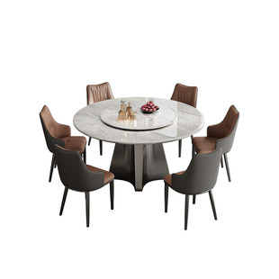 高端微晶石餐桌椅组合简约大理石圆桌家用小户型超晶石圆形饭桌子