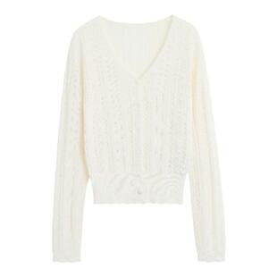 弥古白色镂空针织开衫女薄款防晒外套高级感春秋吊带外搭罩衫上衣