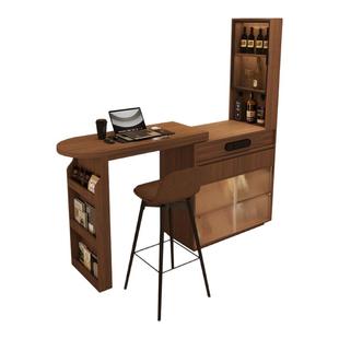 实木复古风伸缩吧台桌实木隔断边柜家用客厅餐厅小吧台柜餐桌一体