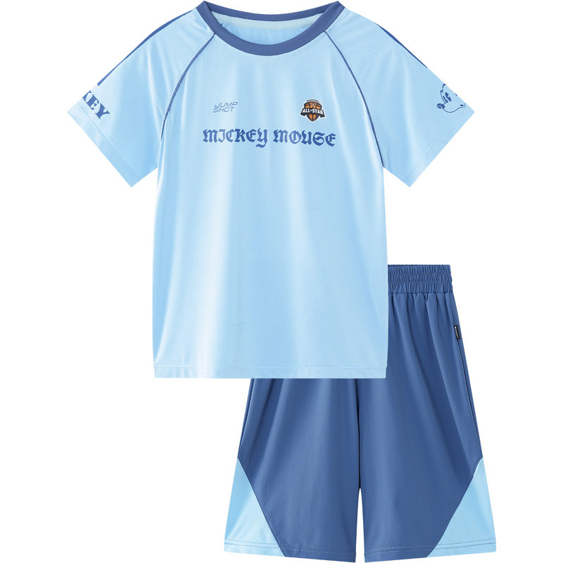 迪士尼童装男童速干运动套装2026夏季新款儿童篮球服短袖T恤短裤