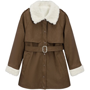 IEF/爱依服2023冬季新款韩版派克加绒【小个子】亮面皮中长款外套