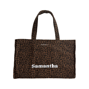 幸运商店慵懒samantha豹纹牛仔单肩包大容量休闲字母印花购物袋