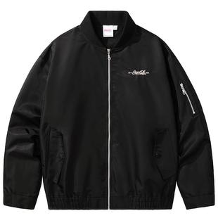 Coca-Cola/可口可乐 字母Logo刺绣美式拉链口袋飞行员外套夹克
