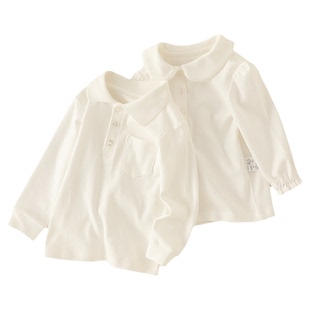 POLO衫日系儿童长袖学生装上衣纯棉纯白男童女童百搭简约新款a类