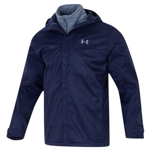 安德玛蓝色三合一外套男秋冬新款户外冲锋保暖登山运动夹克防风衣