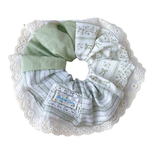 田园系列～發家复古碎花格纹蕾丝花边拼色大肠发圈扎发头绳女甜美