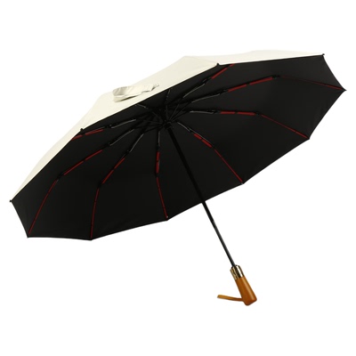 轻奢商务全自动伞原木柄真皮伞带