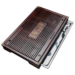 实木功夫茶盘不锈钢蓄水盘排水茶台实木大茶海蓄排双用抽屉式托盘