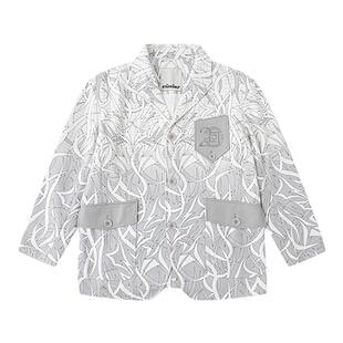 STAFFONLY×CLOT 陈冠希同款节点荆棘白灰渐变西装印花麂皮绒外套