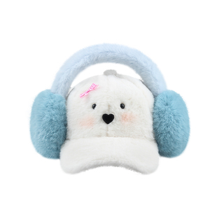 可爱米菲兔耳朵毛绒棒球帽子女秋冬保暖显脸小鸭舌帽加厚防寒耳罩