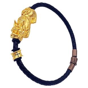 男士手绳粗款黑手链男牛皮串珠貔貅寻龙诀黑曜石潮流时尚手串镀金