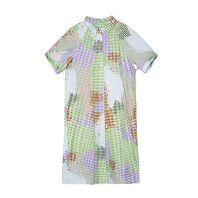 谜底花色连衣裙短袖2025夏季新款复古风印花中长衬衫裙256ML6249