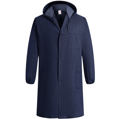 带帽牛仔大褂子防尘耐磨