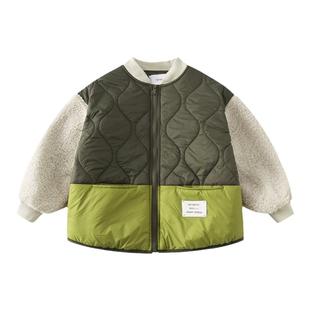 【秀场同款】植木童装拼色仿羊羔绒绗棉男童棉服冬儿童厚外套