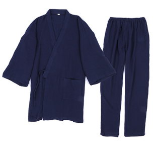 包邮夏秋纯棉睡衣薄款家居服古风汉服全棉双层纱布长裤套装纯色