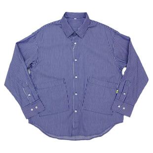 宽松休闲条纹衬衫男纯棉舒适日系复古春夏薄款落肩袖宽大长袖衬衣