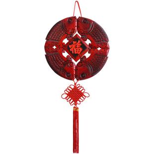 复古墙面壁饰木质福字鱼玄关过道墙饰挂件中式客厅背景墙上装饰品