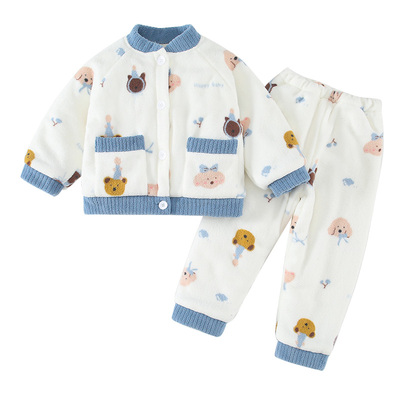 儿童加厚家居服套装男童卡通三层