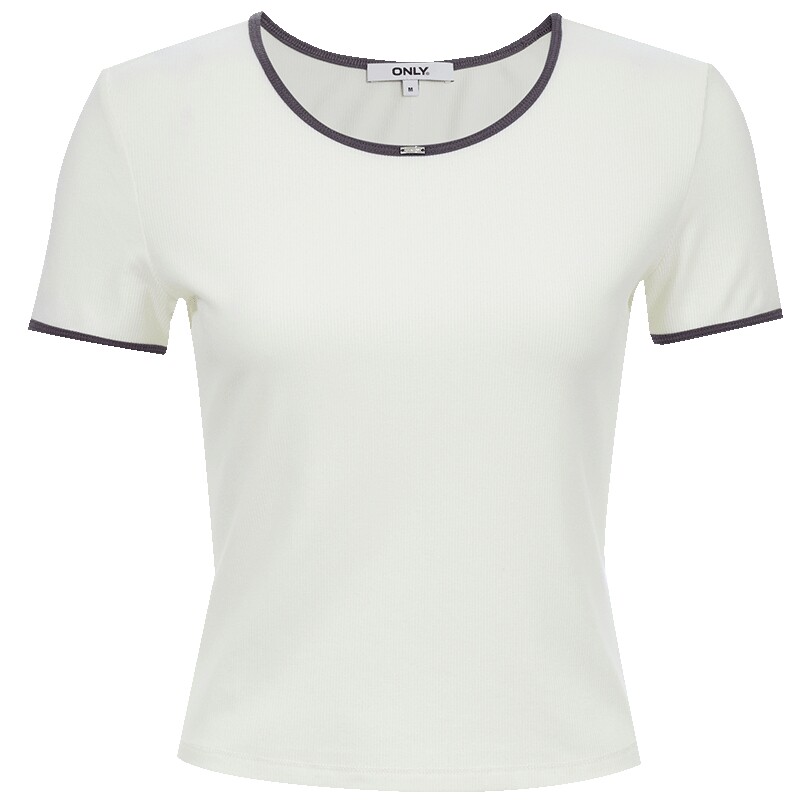 ONLY2026夏季新款莱卡撞色收腰优雅修身舒适正肩上衣U领T恤女
