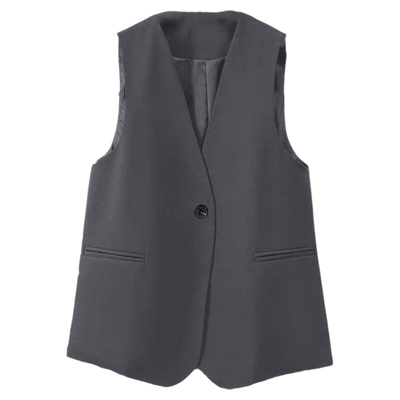 西装马甲女灰色2026春秋新款大码背心V领坎肩宽松时尚西服马夹潮