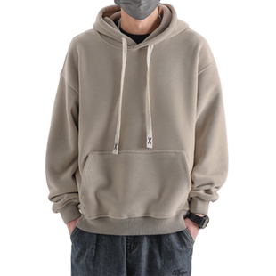 连帽卫衣男春秋奥粒绒双面纯色500g重磅外套冬季加绒加厚潮牌上衣