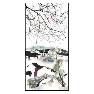 新中式吴冠中水墨画玄关过道装饰画客厅简约壁画江南水乡挂画国画