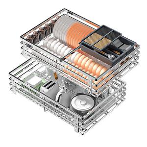 樱花拉篮厨房橱柜304不锈钢双层抽屉式碗碟架厨柜内置滑轨放碗篮