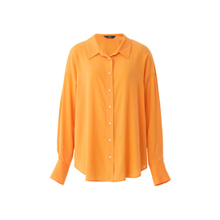 AUM噢姆秋季橙黄色龄弹力垂感长袖衬衫上衣