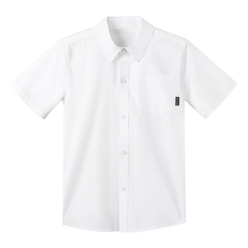 男童白衬衫纯棉弹力夏儿童伊顿大童短袖白色衬衣小孩学生校服寸衫