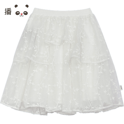 播broadcute童装半裙2024春夏新款女童蕾丝花边A字裙KGR2B827