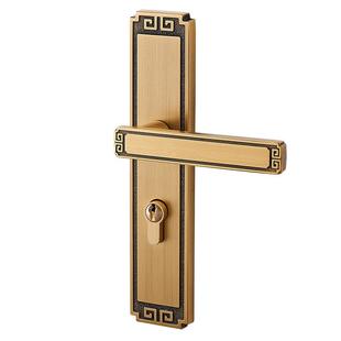 睿高全铜新中式门锁房间门把手室内卧室静音磁吸锁具复古双开门锁