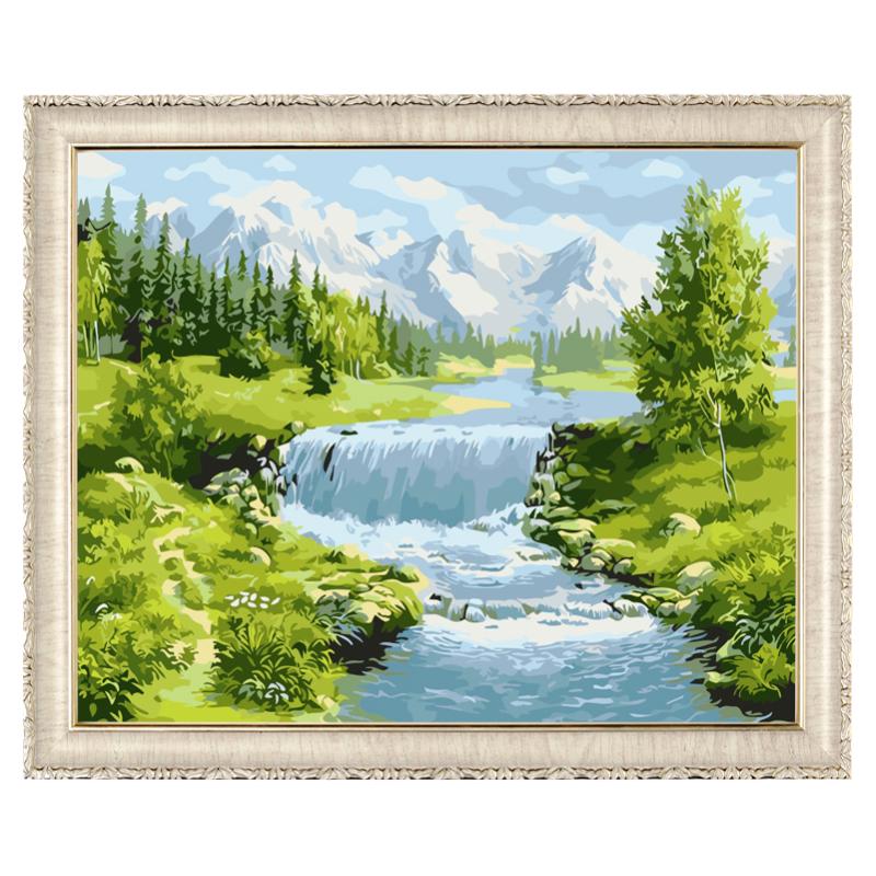 新款风景山水填色数字油画丙烯