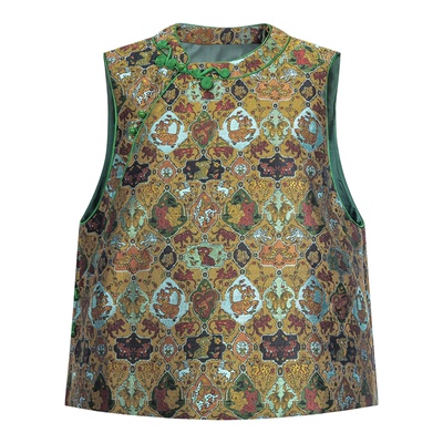 【清】莨西子新中式国风桑蚕丝宋锦工艺棉服马甲女真丝马夹棉袄冬