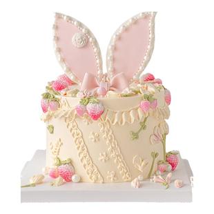 烘焙蛋糕装饰可爱粉色兔耳朵蛋糕翻糖干佩斯立体草莓硅胶模装扮