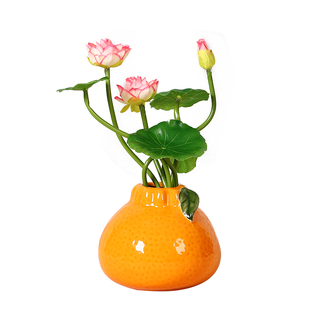 高级创意橘子造型陶瓷小花瓶摆件客厅餐桌迷你仿真花人造花插花器