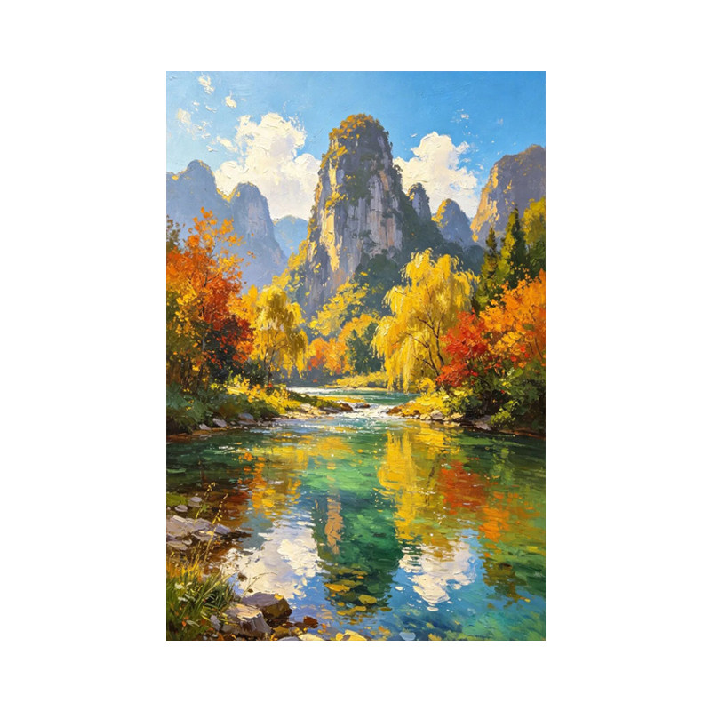 可班手绘油画清峰锦秋玄关装饰画