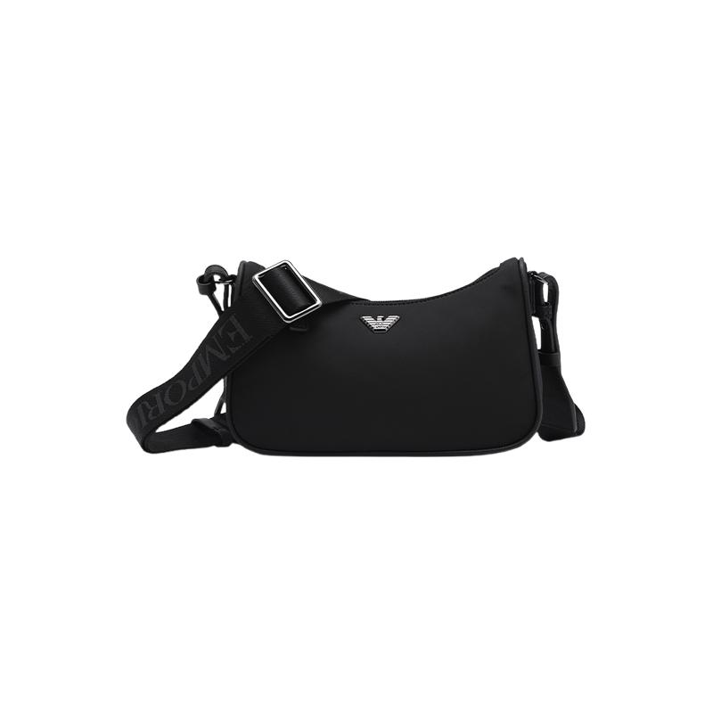 【自营】EMPORIO ARMANI/阿玛尼男士老鹰徽标纯色轻便拉链斜挎包