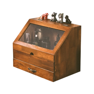 抽屉式盲盒收纳手办展示架子木质香水化妆护肤品桌面收纳盒玻璃柜