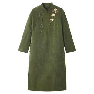 布小匠原创设计桑蚕丝龟纹香云纱绣花旗袍棉服女款冬季新中式棉衣