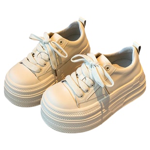 【TFM】2026春季新款厚底面包小白鞋女增高系带百搭休闲运动板鞋