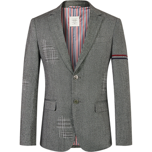 BM英伦雅痞男装轻奢高级感tb羊毛西装外套男正装灰色男士休闲西服