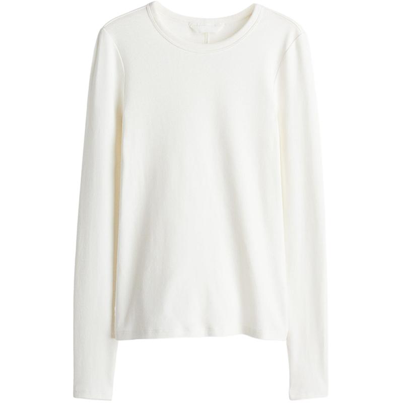 HM女装T恤25秋季修身显瘦时尚休闲洋气圆领长袖内搭打底衫1254718