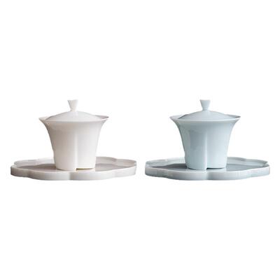 羊脂玉瓷功夫茶具泡茶盖碗三才碗