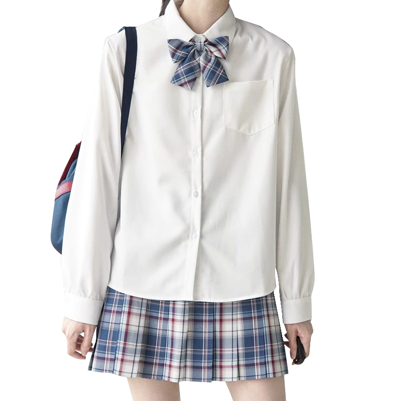 【刺篇】jk制服日系长袖角襟丸襟衬衫 基础款黑白尖领圆领衬衫 女